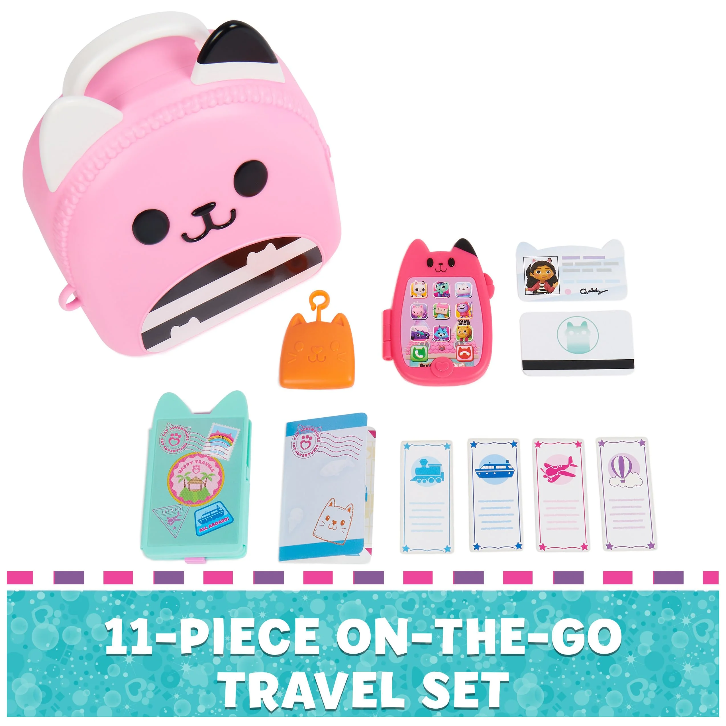 Gabby's Dollhouse, Gabby Girl On-The-Go Travel Set, Pretend Play Travel Toys, Toy Passport, Toy Phone and Compass Charm, Kids Toys for Girls & Boys 3+ (New) On-the-go Travel Set