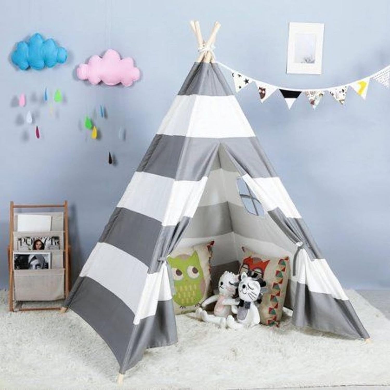 4’ x 4’ Outdoor/Indoor Cotton Canvas Triangular Teepee Tent Play Tent with Carrying Bag (Gray)