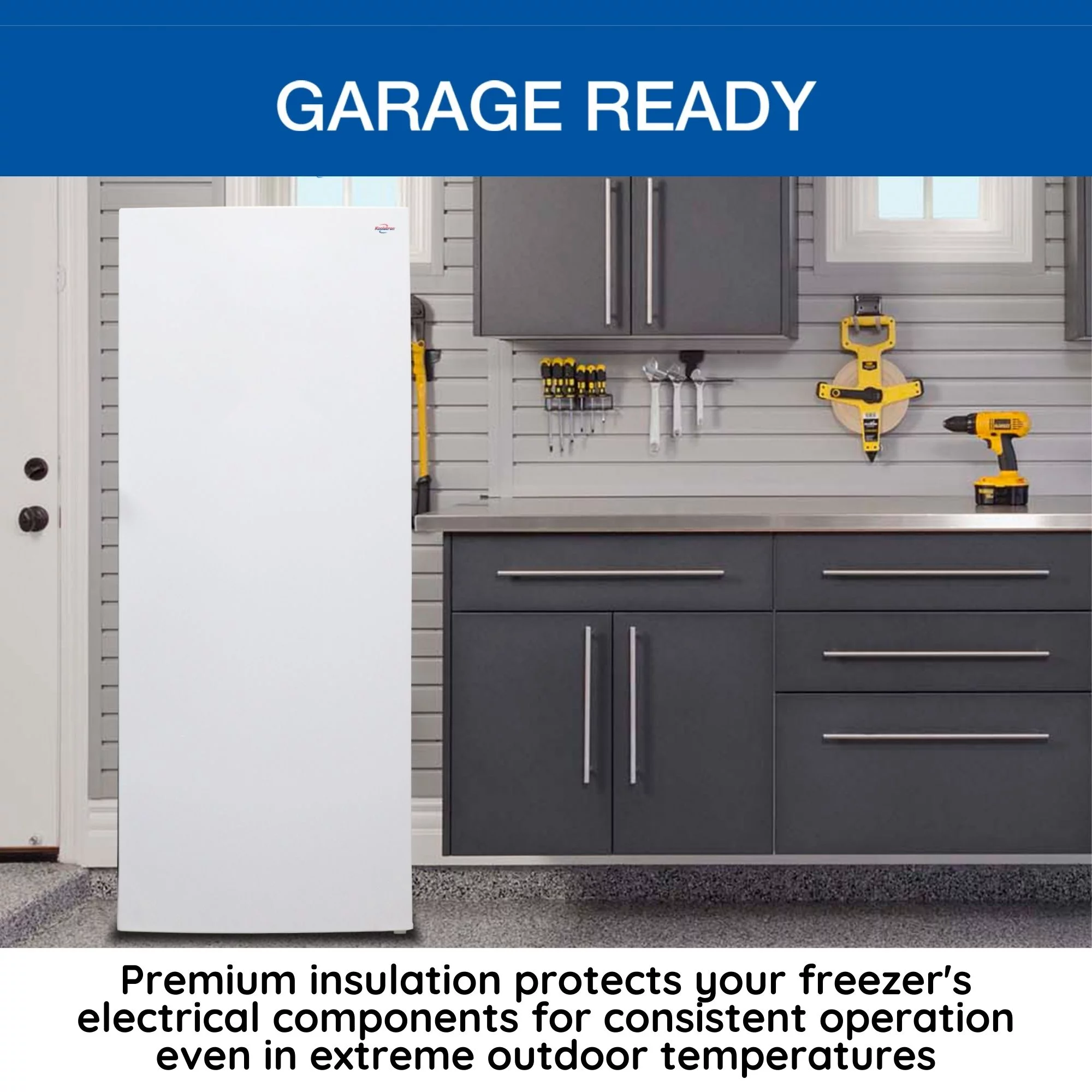 Koolatron Garage-Ready Upright Freezer, 7.0 cu ft (198L), White, Low-Frost, Space-Saving Flat Back