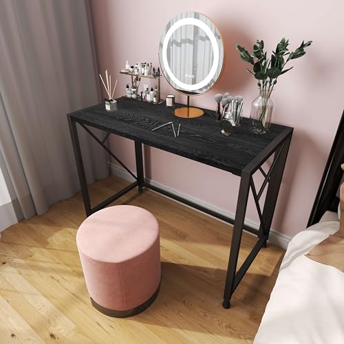 COMHOMA Makeup Vanity Desk with Mirror and Lights, Vanity Table and Chair Set with 5 Drawers and Charging Station, Bedroom Dresser LED Mirror Stepless Dimmable & 3 Color Modes Adjustable, Pure White