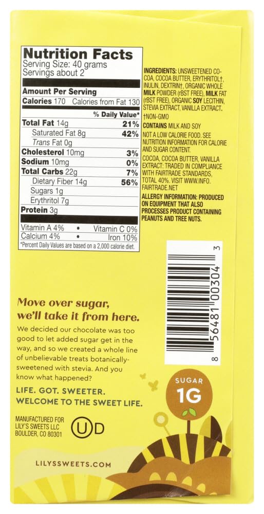 Lily's Sweets Chocolate Bar Creamy Milk, 3 oz (Pack of 6)