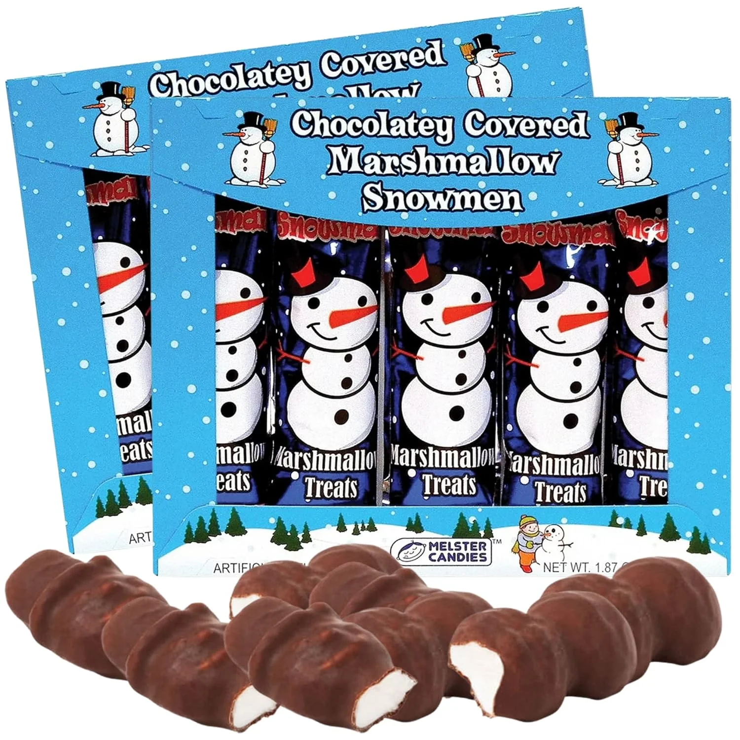 Holiday Chocolate Covered Marshmallow Snowmen, Individually Wrapped Christmas Treats, Stocking Stuffers, Gift Fillers, And More, 2 Pack, 1.87 Ounces