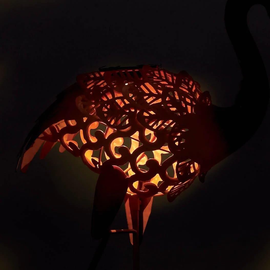 Solar Lighted Flamingo Yard Art - Leaning
