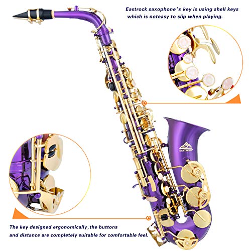 EASTROCK Black/Golden Alto Saxophone E Flat Sax Full Kit for Students Beginner with Carrying Case,Mouthpiece,Mouthpiece Cushion Pads,Cleaning Cloth&Cleaning Rod,White Gloves,Neck Strap
