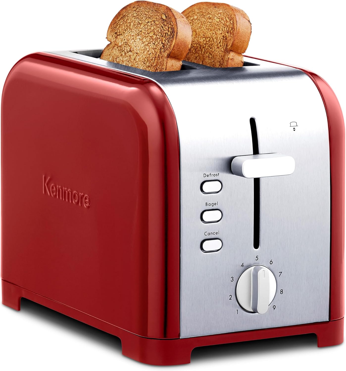 Kenmore 2 Slice Toaster Stainless Steel with Bagel Cancel Defrost Function and Extra Wide Slots Toasters Removable Crumb Tray Red