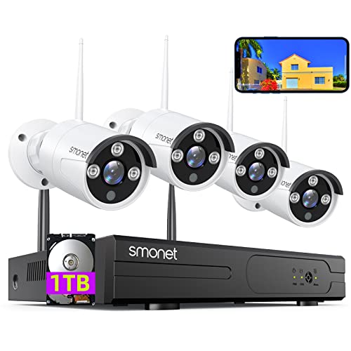 Wireless Security Camera System,SMONET 1080P 8 Channel Home Surveillance DVR Kits with 4pcs 2MP Full HD Cameras 1TB HDD Night Vision Motion Detection Free App for Indoor Outdoor 24/7 Video Recording