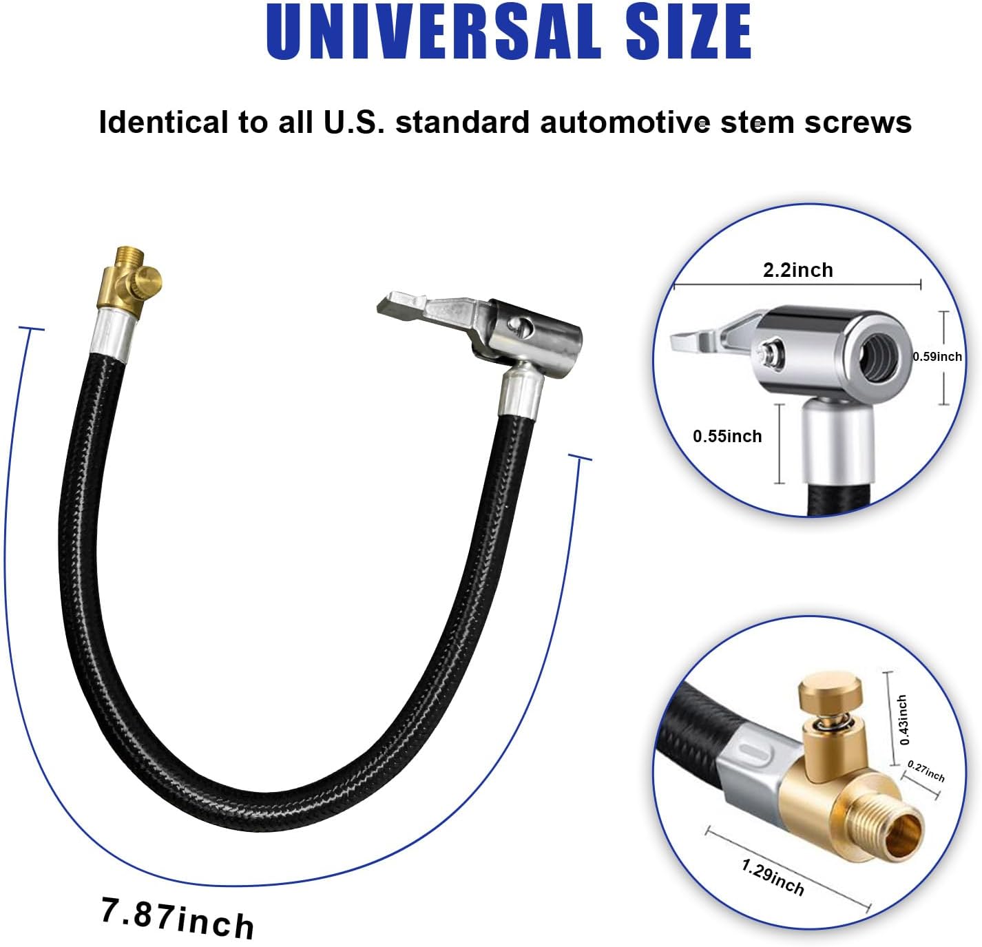 Car Tire Inflator Hose Adapter, Lock On Air Chuck with 7.9'' Hose and Standard Tire Valve Thread, Tire Inflator Extension Tube for Twist On Convert to Lock On Connection (7.9'')