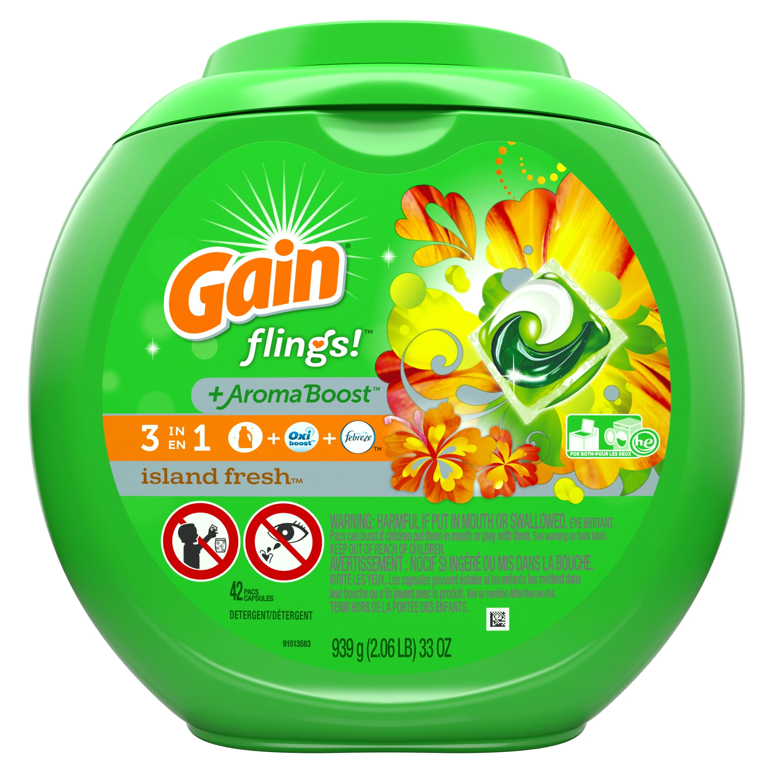 Gain Flings Island Fresh, 42 Ct Laundry Detergent Pacs