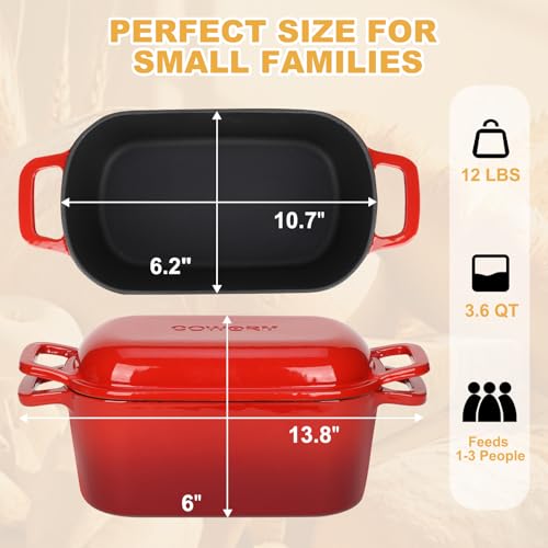 3.6QT Oval Enameled Cast Iron Dutch Oven, Sourdough Bread Baking Pan with Lid