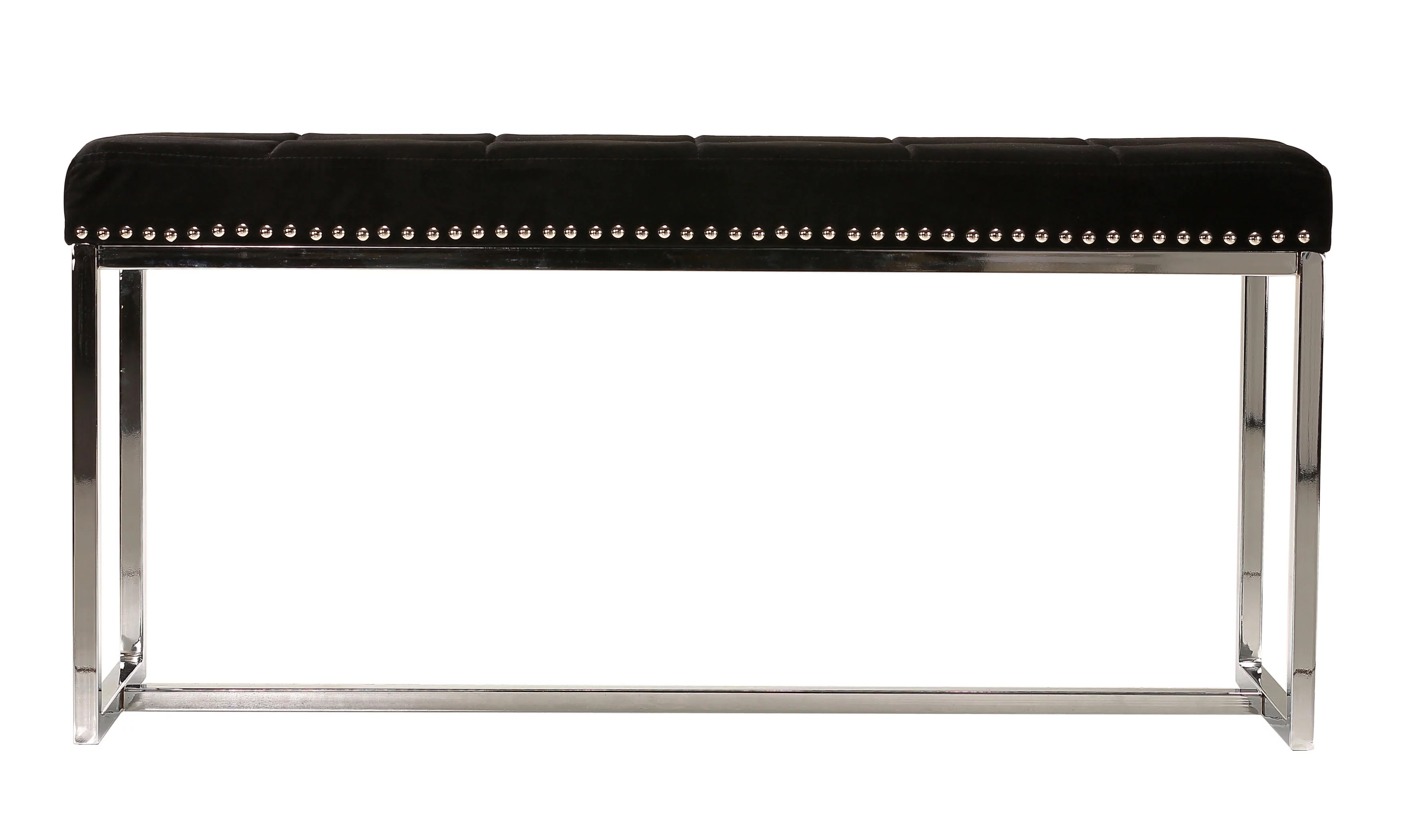 Cortesi Home Donato Contemporary Narrow Bench in Black Velvet with Nailhead Trim