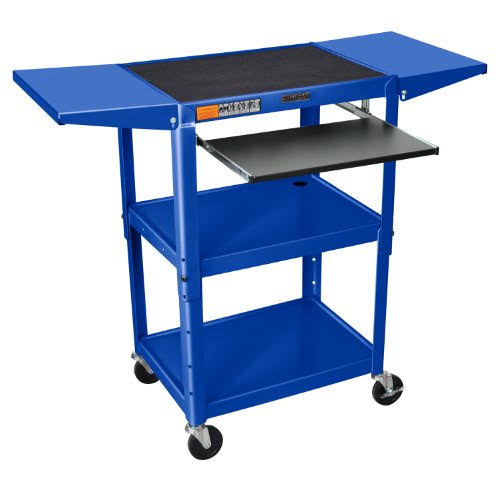 Luxor AVJ42KBDL-RB Adjustable Height Drop Leaf AV Cart 42x22 H x 24x22 W x 18x22 D Royal Blue