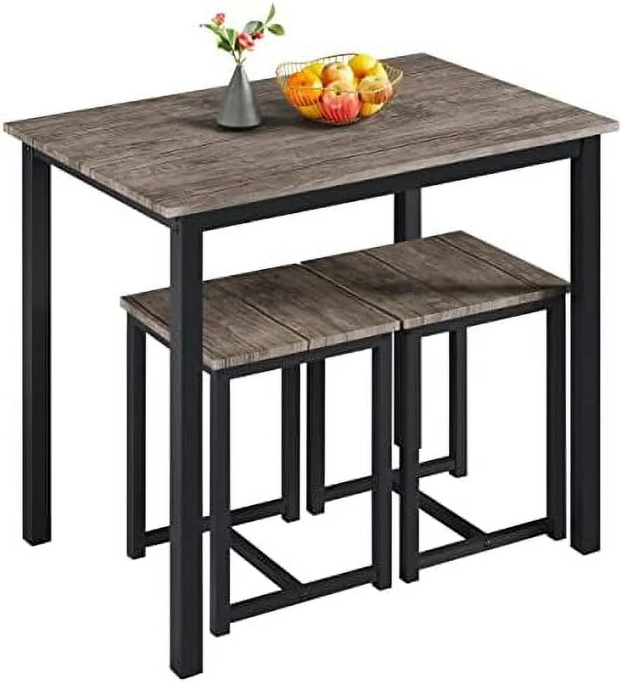 RUNFAYBIU Industrial Dining Table Set - Kitchen Table Set for 2 Breakfast Nook Table w/ 2 Stools  Compact  Table and Chairs for Dining Room Kitchen Small Space  Rustic Brown