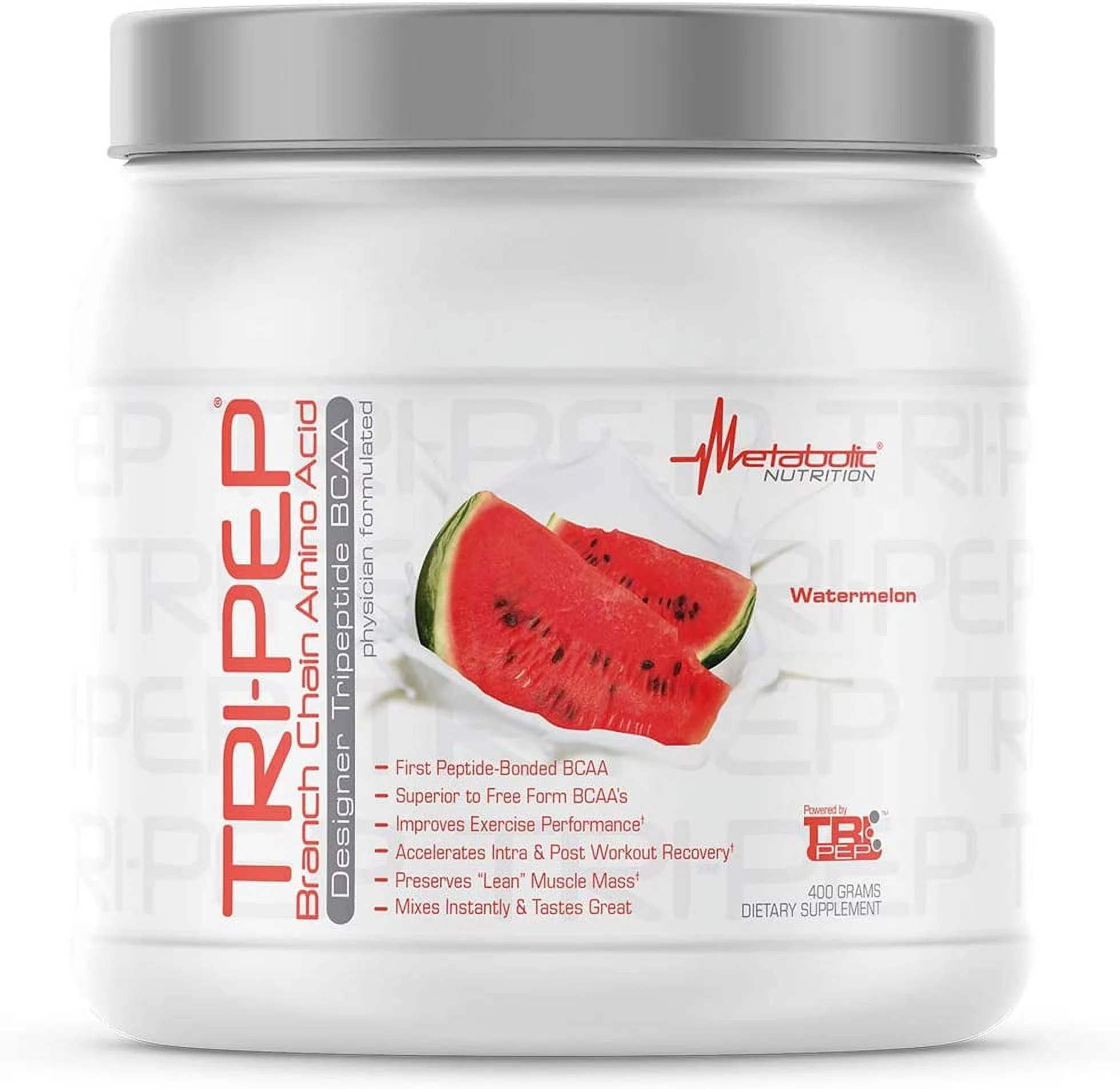 Metabolic Nutrition - TRIPEP Watermelon - Tri-Peptide Branch Chain Amino Acid, BCAA Powder, Pre Intra Post Workout Supplement, 400 Grams (40 Servings) *EN