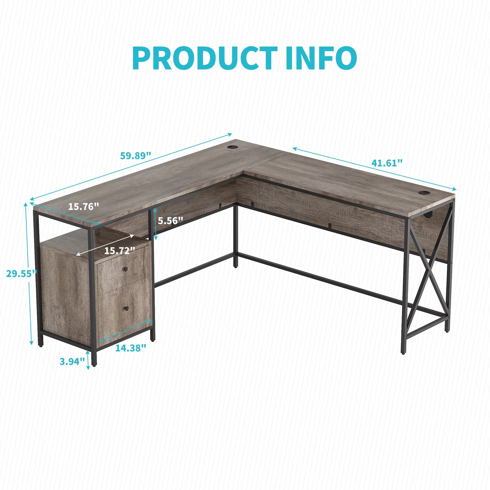 CECER L Shape Computer Desk with Large Surface, Corner Gaming Desk with Storage Drawers, Gaming Table Modern Home Office Desk Workstation, Brown