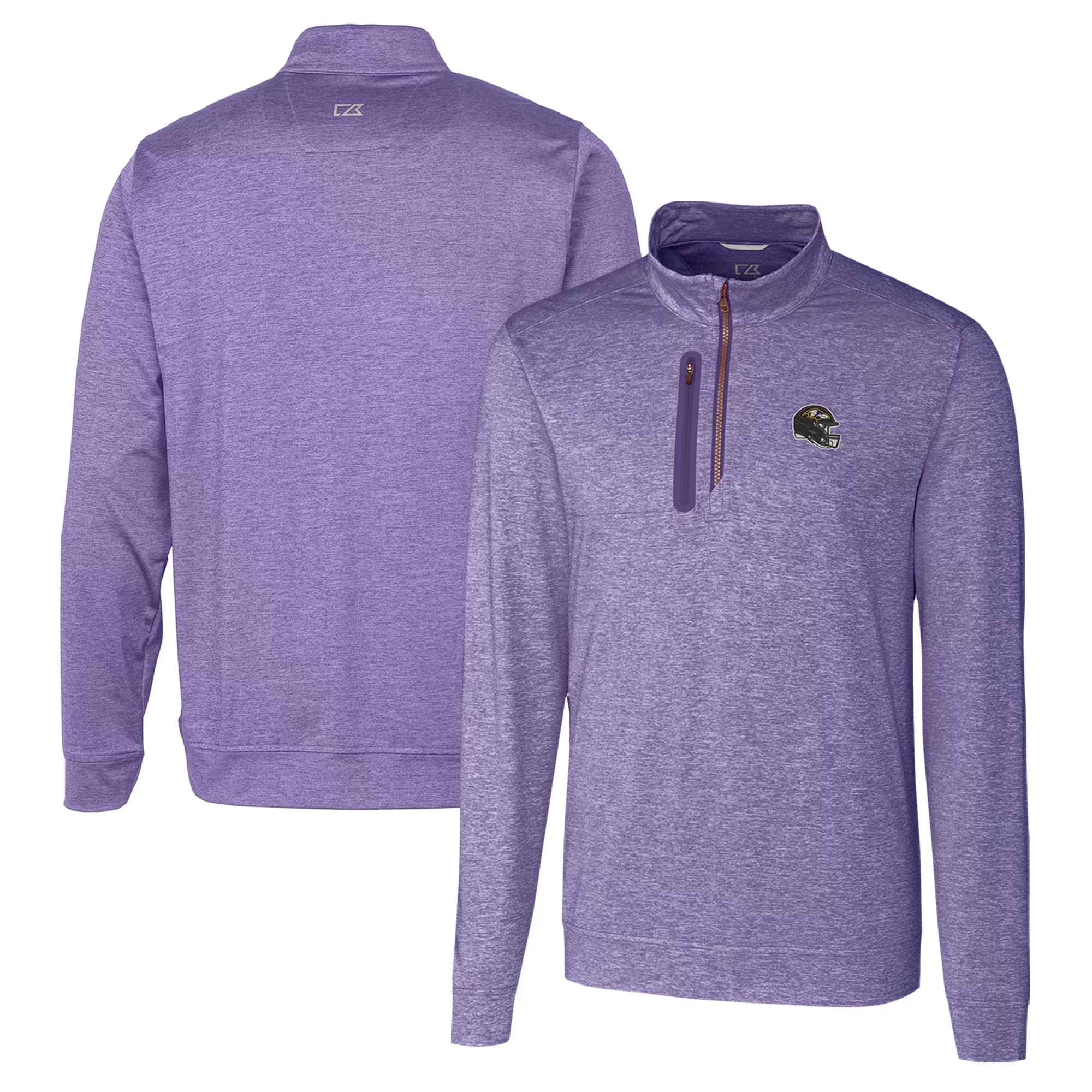 Men's Cutter & Buck  Purple Baltimore Ravens Helmet Stealth Heathered Quarter-Zip Pullover Top