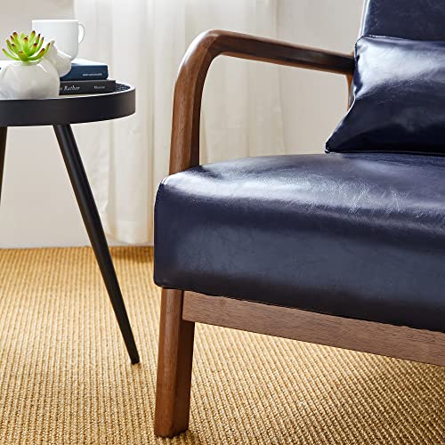 Glitzhome 2 Set Mid Century Black Accent Armchair, Single Reading Armchair PU Leather Lounge Chair with Walnut Ruberwood Frame