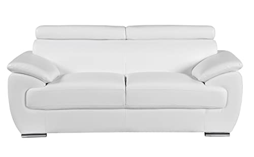 4571 Veal Collection Leather Upholstered Modern Living Room Chair, Loveseat, Sofa, White