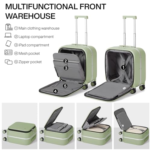 mixi Carry On Luggage, 20'' Suitcase with Front Laptop Pocket, Travel Rolling Luggage Aluminum Frame PC Hardside with Spinner Wheels & TSA Lock and Cover - Smoke White