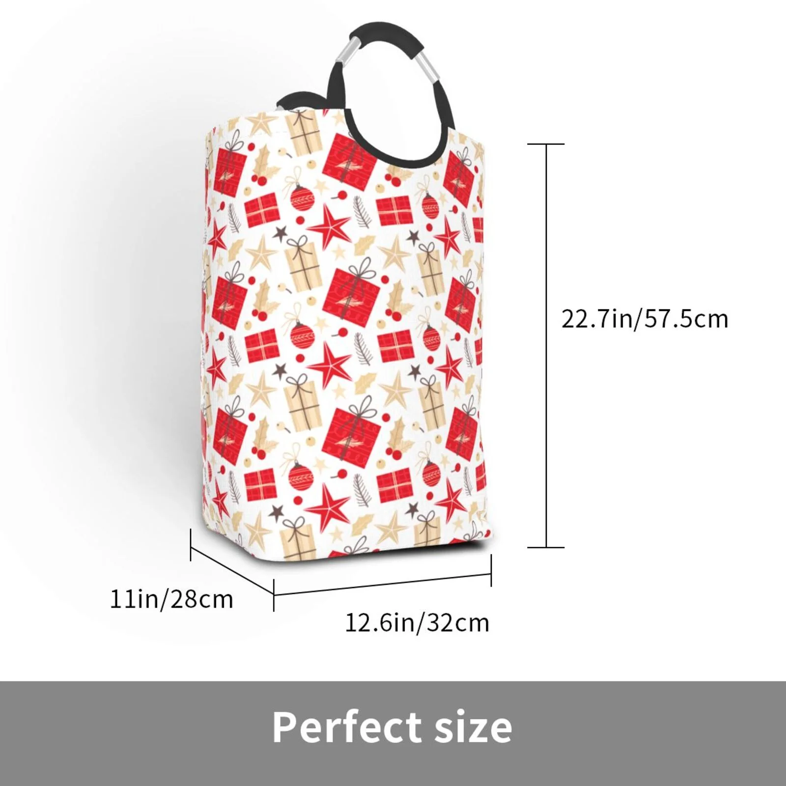 XMXT Collapsible Laundry Basket Hamper, Red Christmas Box Print Large Laundry Bag Clothes Hamper with Aluminum Handle, 50L
