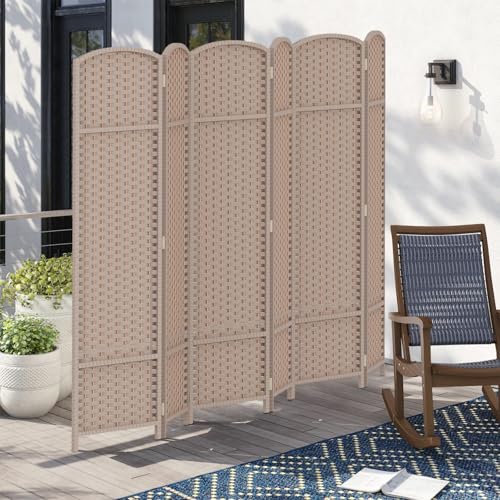 Room Divider 4 Panel Screen 5.6 Ft Tall Partition Room Dividers Brown Privacy Screens Folding Room Separation Free Standing Waterproof Wood Frame Wall Divider