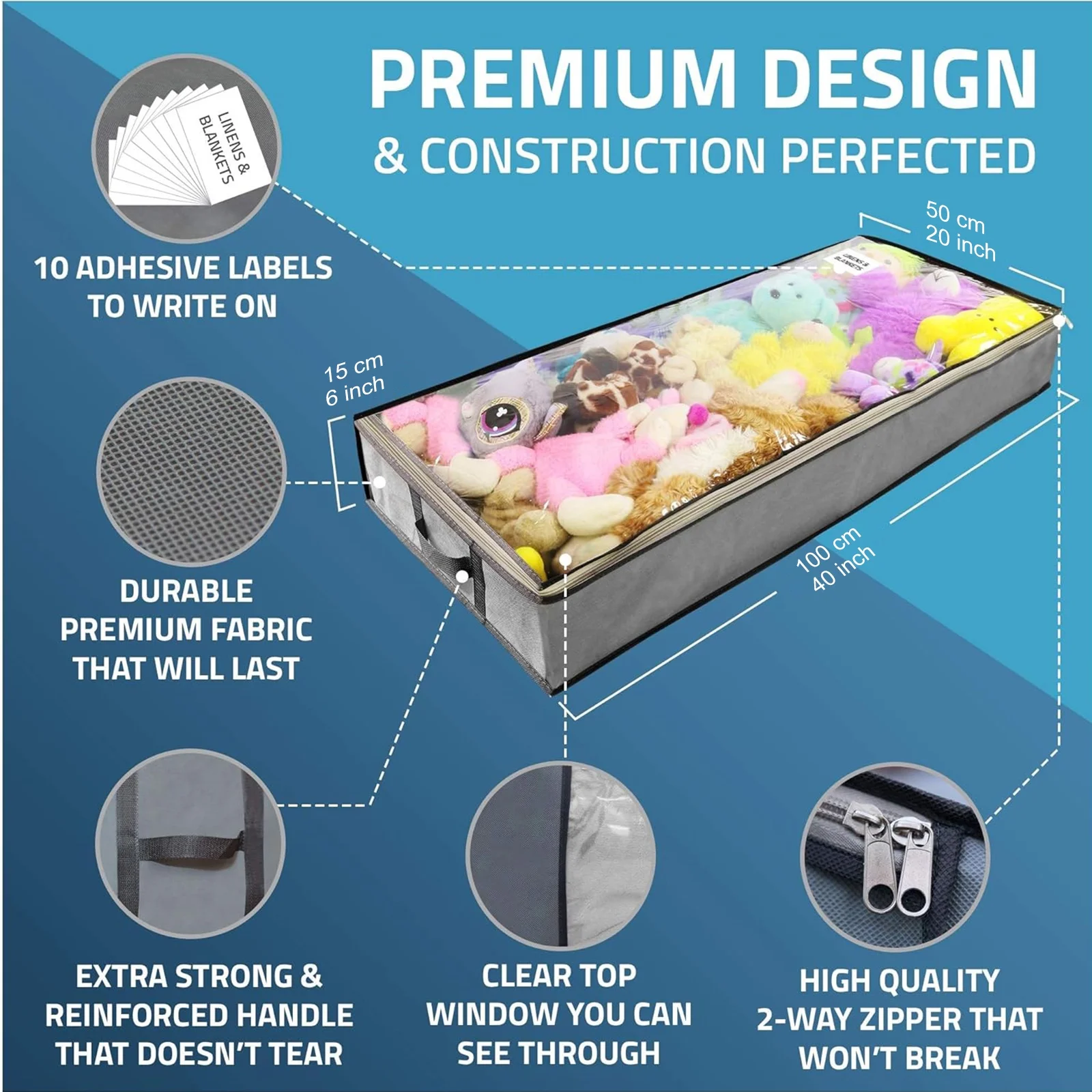 Underbed Storage Bag, 3 Large Bins with Reinforced Handles Foldable Containers, Visible Clothes Storage Bags for Blanket Pillow Quilts, Closet Organizers