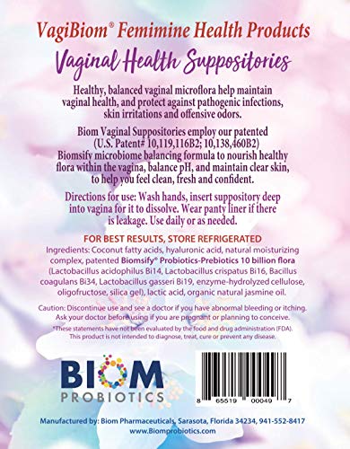 Biom Probiotic Suppository: Natural Vaginal pH and Odor Control Regimen; Balance and Nourishes Vaginal Microbiome; No Parabens (30)
