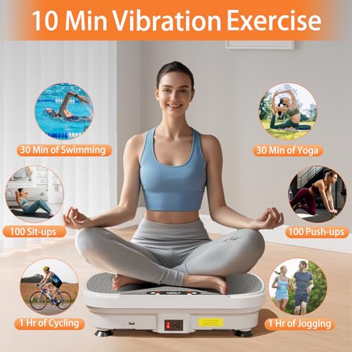 Vibration Plate Exercise Machine, Full Body Shaker Workout Vibration Plate for Lymphatic Drainage Weight Loss, Waver Vibrating Fitness Platform with Resistance Bands, Low Noise Home Fitness for Adults
