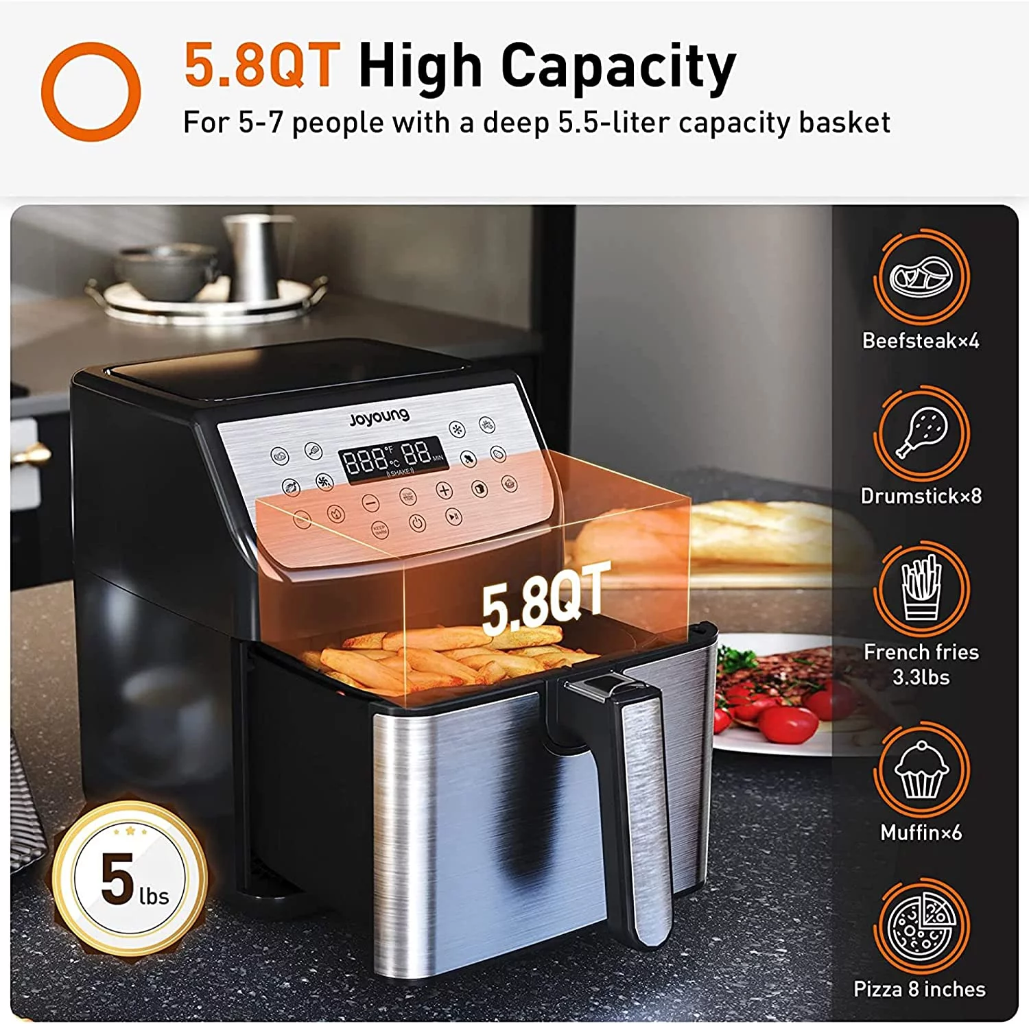 Air Fryer 5.8QT Detachable Double Basket Air Fryers 1700W 13-in-1 Presets Airfryer One Touch LED Touchscreen Air Fryer Toaster Oven with Recipe