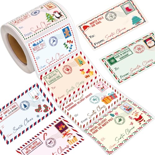 Fancy Land Christmas Gift Tags Stickers 200 Pcs from Santa Name Tags for Christmas Presents Gifts Self Adhesive Labels