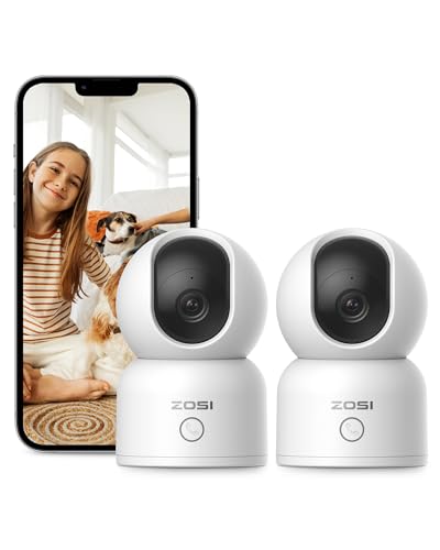 ZOSI 2K Indoor Pan/Tilt Security Camera, 2 Pack 2.4G/5G Dual-Band WiFi Smart Home Cam, 360 Degree Baby Pet Monitor with Phone App,Human Detection,2 Way Audio,Cloud & Memory Card Storage, Plug-in
