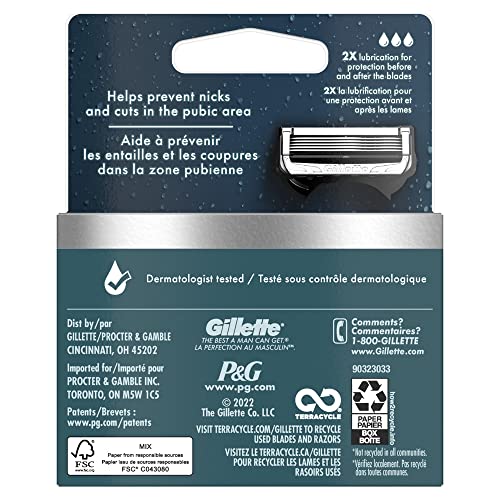 Gillette Intimate Pubic Hair Razor Cartridges, 4 Razor Blade Refills, Gentle and Easy to Use, Dermatologist Tested, With 2x Lubrication
