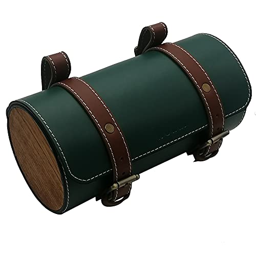 WUYAN Bike Handlebar Leather Bags with wood Under Seat Retro Classical Mountain MTB Road Bike Leather Bag for Cell Phone，Saddle Tail Rear Pouch Seat Storage Bag (Black)