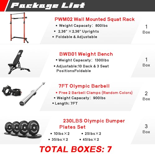 RitFit Multi-Functional Folding Squat Rack for Home Gym, 2.36'' x 2.36'' Wall Mounted Squat Rack with Attachments - Space Saving Squat Power Rack