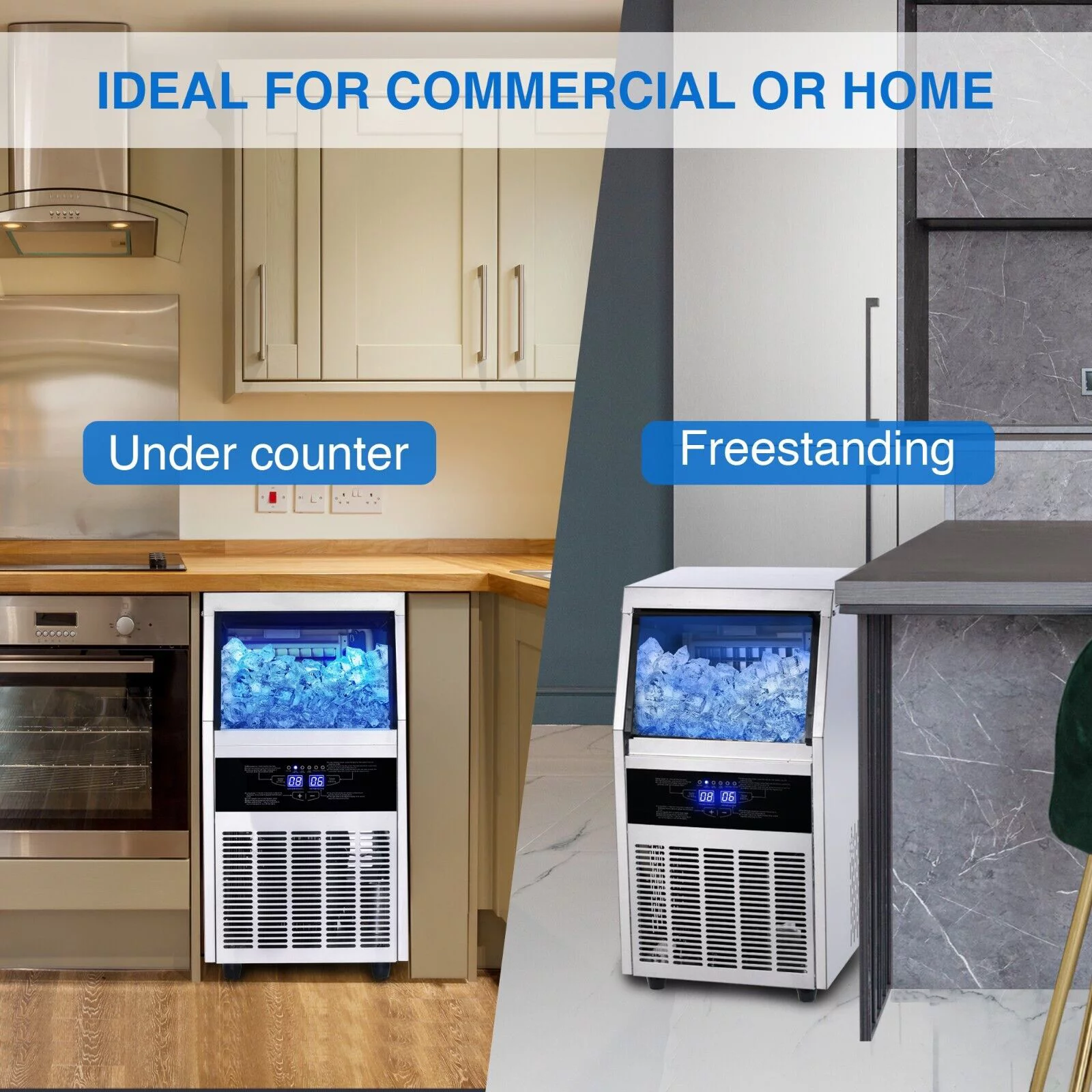 Commercial Ice Maker 90lb Stainless Steel Bar Restaurant Built-in Cube Machine