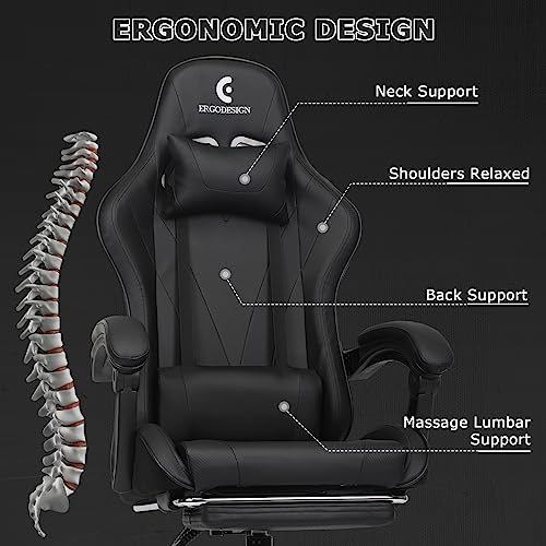 Gaming Chair with Linkage Armrest & Footrest, High Back Video Gaming Chair, Black
