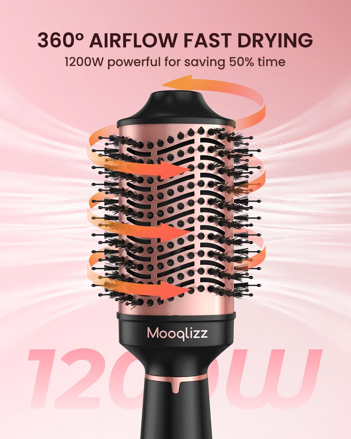 Hair Dryer Brush Blow Dryer Brush in One, Hot Air Brush Volumizer Round Brush, 4 in 1 Fast Drying Blowout Brush, Pink Black