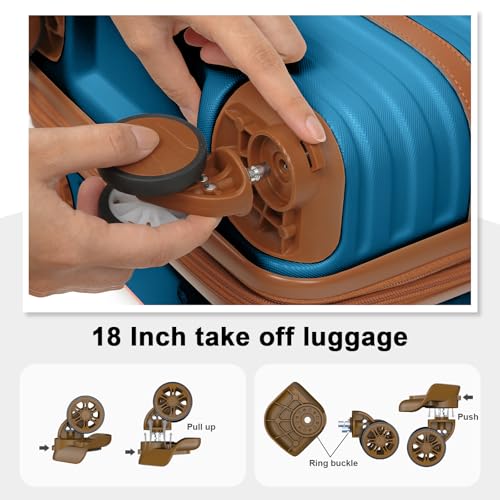 Joyway Carry On Luggage 20 Inch Expandable Suitcase with Spinner Wheel, 4 Piece Hard Shell Luggage Set with TSA Lock(White brown)