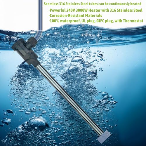 240V 3000W Submersible, Immersion Hot Tub & Swimming Pool Electric Immersion Water Heater, with Thermostat and GFCI for Baptistry, baptismal Pools, Above Ground Pool and Inflatable Pool