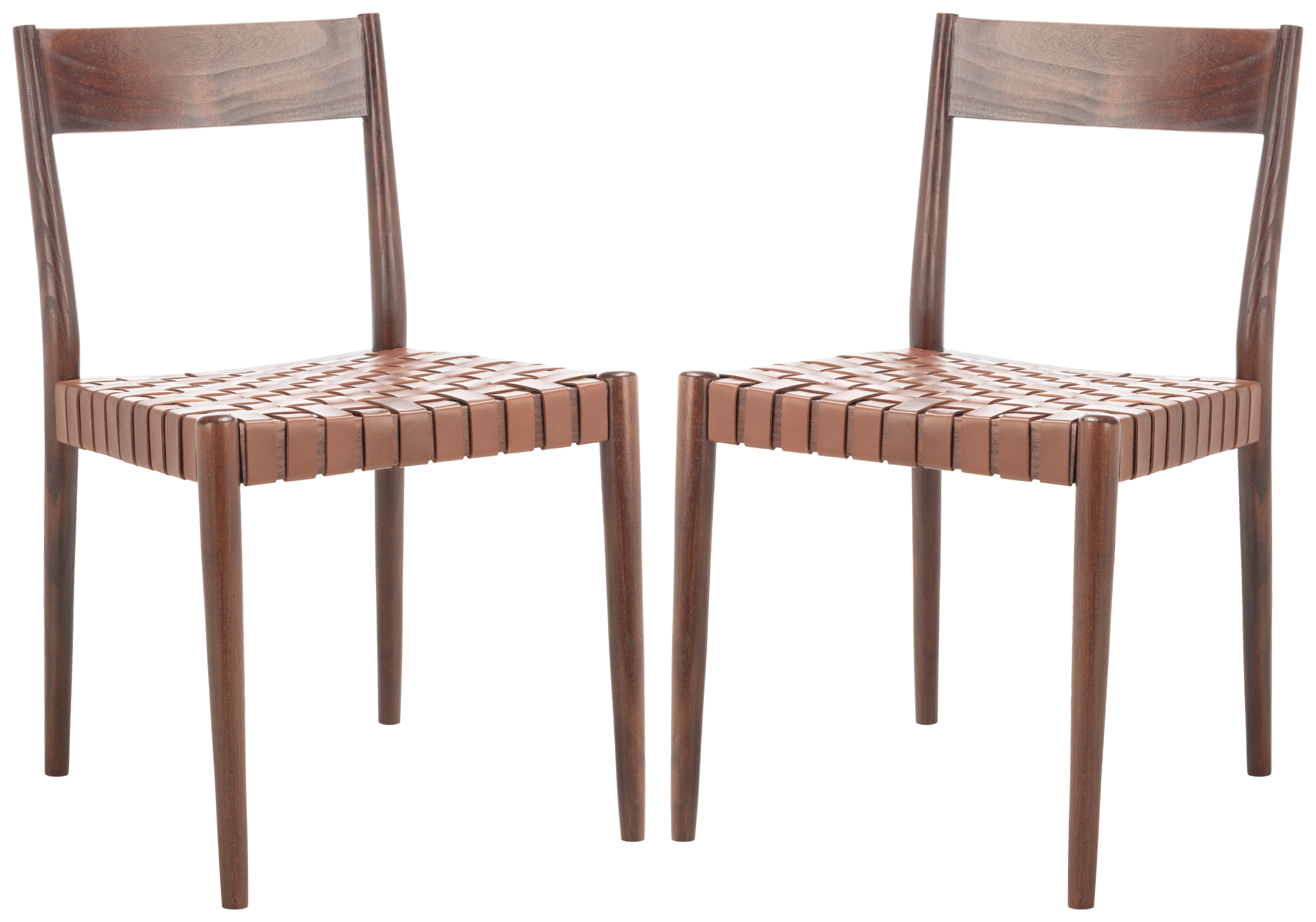SAFAVIEH Eluned Leather Dining Chair, Cognac/Brown, Set of 2 (18.5 in. W x D x 31.5 in. H)