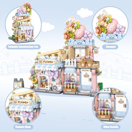 Street View Tea Shop Mini Building Blocks, MOC Creative Building Toys Cute Panda Animals Building Set for Girls 6-12, Simulation Architecture Construction Toy, Gift Idea for Kids Adults (860PCS)