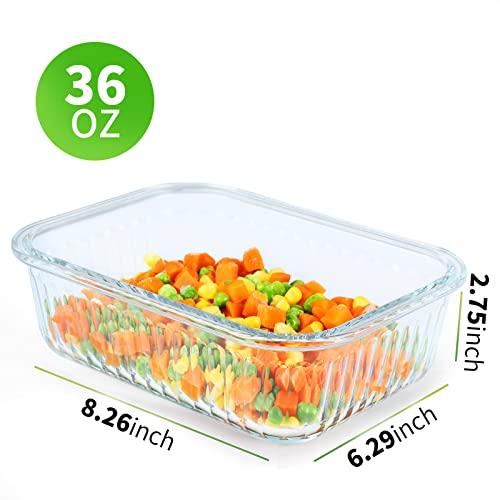 KOMUEE 5 Packs 36 oz Glass Food Storage Containers, Glass Meal Prep Containers with Lids, Airtight Glass Lunch Bento Boxes, Leak Proof, Microwave, Oven, Freezer and Dishwasher Friendly,White