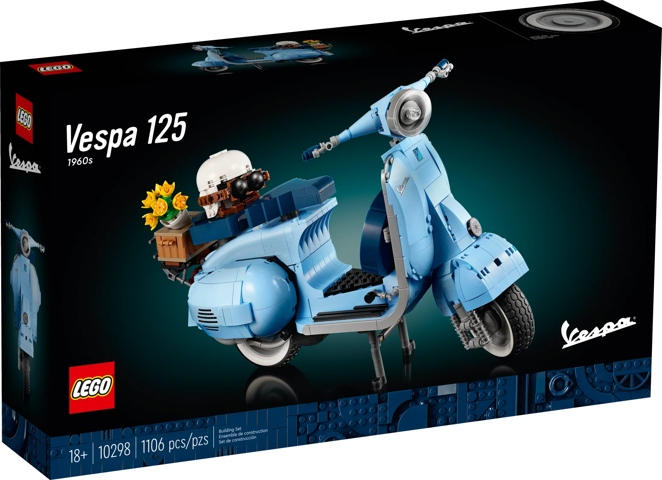 LEGO Icons Vespa 125 Scooter Model Building Kit, Iconic Vintage Italian Moped Model, Relaxing Build and Display Set for Adults, Makes a Great Mother's Day Gift for Mom or Home Décor Piece, 10298