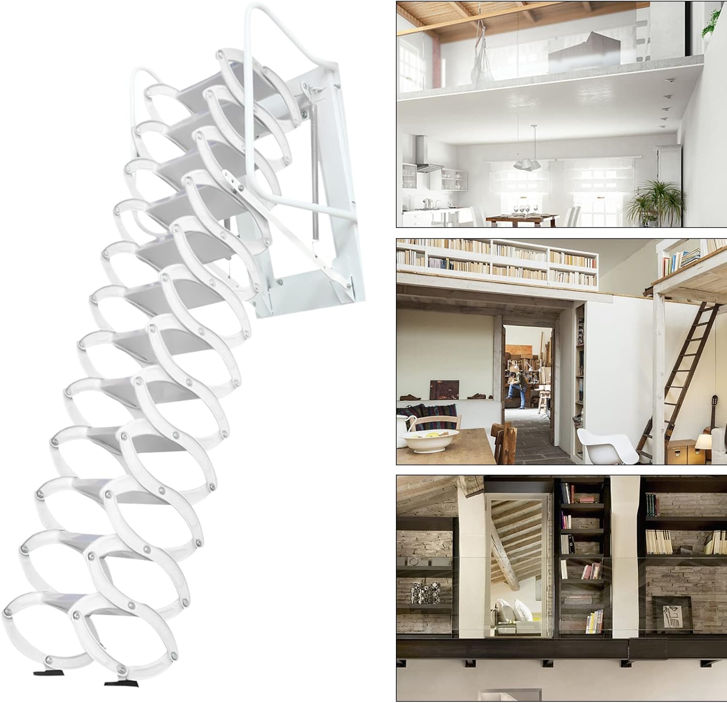 12 Steps Folding Loft Ladder with Pull Down System, 122in Height Wall-Mounted Attic Stairs Telescopic Ceiling Ladder for Attics, Garages, Out, 882lbs Max Load