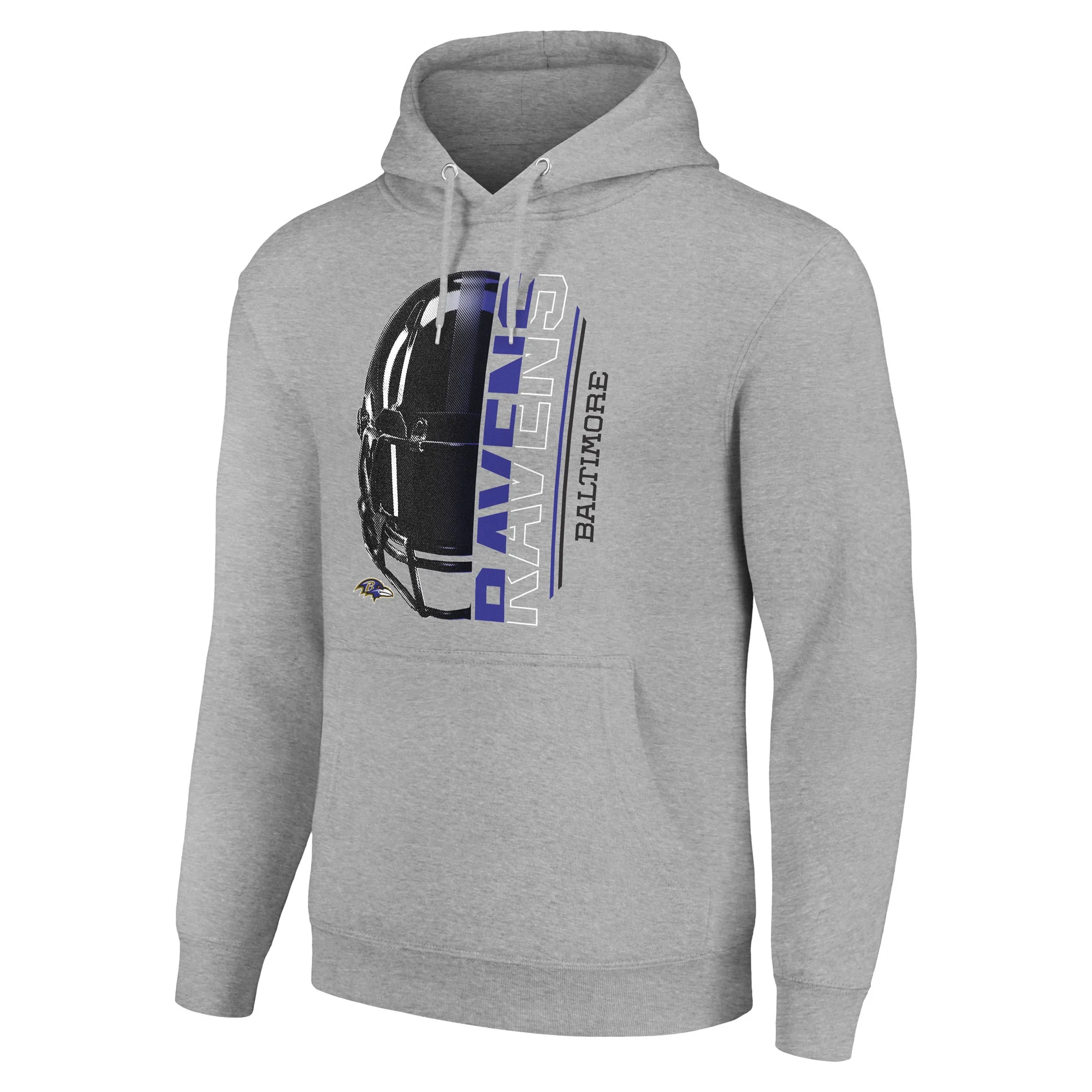 Men's Starter Heather Gray Baltimore Ravens Half Helmet Logo Pullover Hoodie