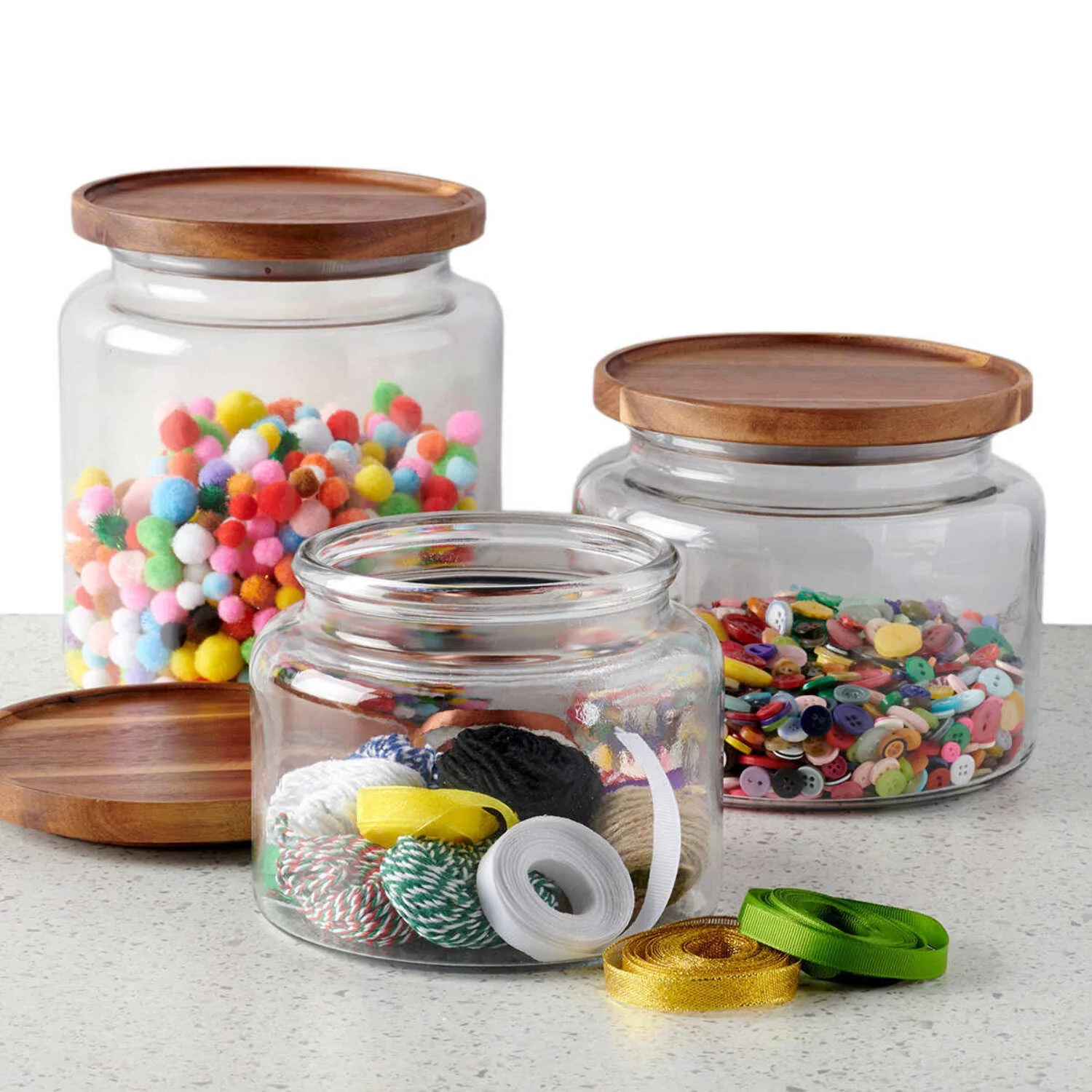 Anchor Hocking Glass Jars with Acacia Lids, Set of 3