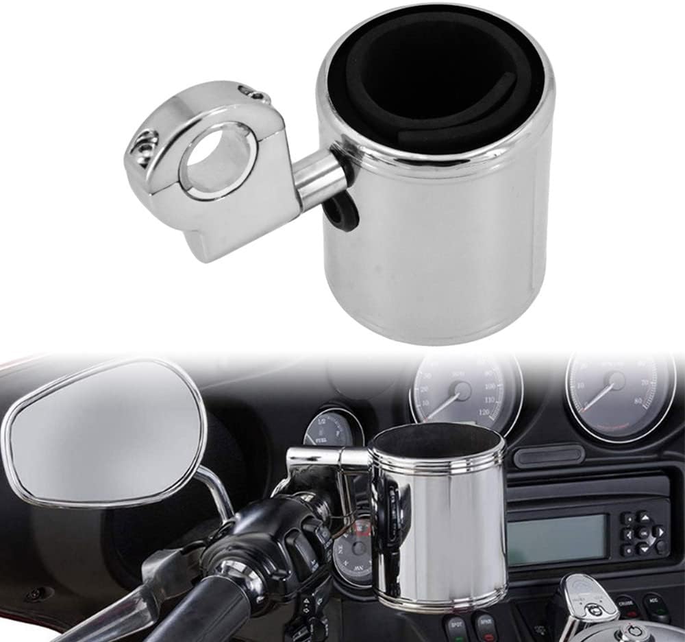 Adjustable Motorcycle Cup Holder Chrome Handlebar Cup Drink Water Bottle Holder Basket for Handlebar, Armrest, Roll Bar (Silver)