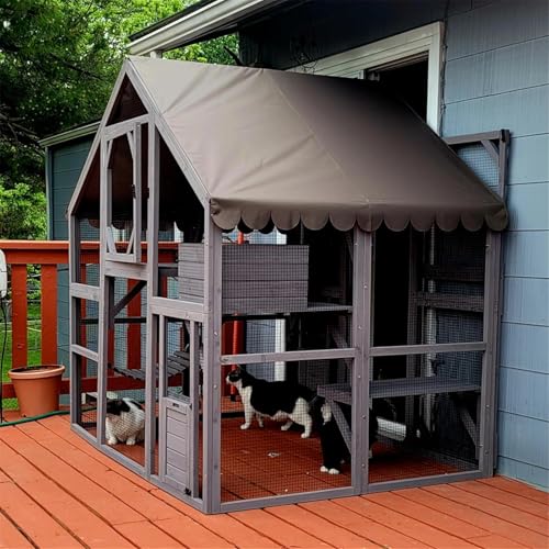 Aivituvin Cat House Outdoor Catio Kitty Enclosure with Super Large Enter Door,Wooden Cat Cage Condo Indoor Playpen with Platforms,Small House,70 Inch