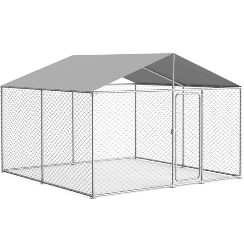 7.8x7.8 FT Extra Large Outdoor Dog Kennel Outside, Heavy Duty Dog Enclosure with Waterproof Cover and Security Lock, Galvanized Chain Link Dog Cage for Large Dogs