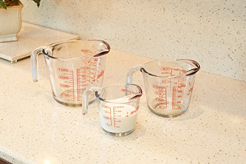Anchor Hocking Glass Measuring Cups, 3 Piece Set (1 Cup, 2 Cup, 4 Cup liquid measuring cups)