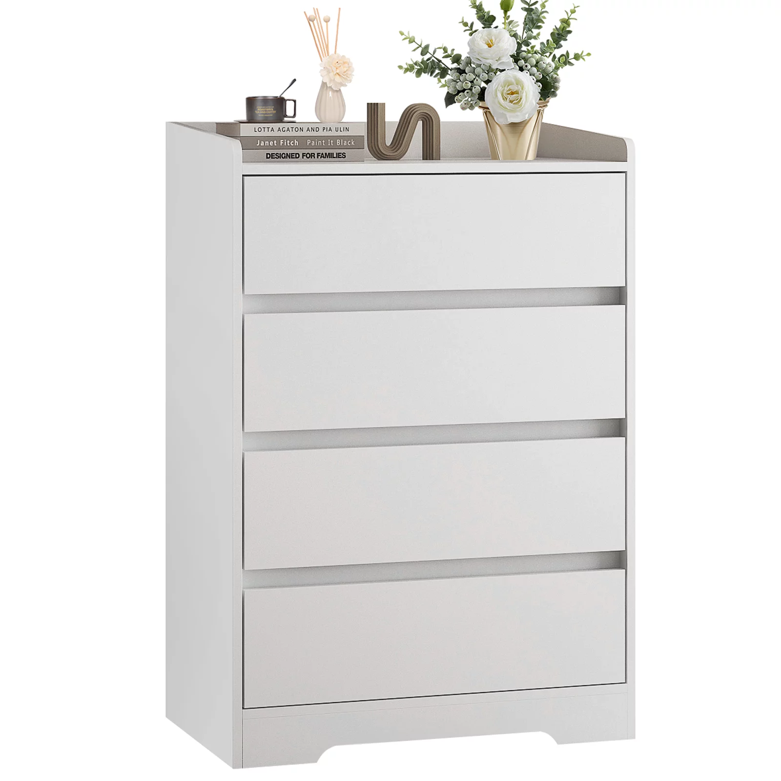 YISUYA Dresser for Bedroom with 4 Drawers, Sideboard Storage Cabinet，Drawer Cabinet, Chest of Drawers, Clothes Storage Closet Organizer, Sideboard Buffet Cabinet, for Living Room Kitchen, White